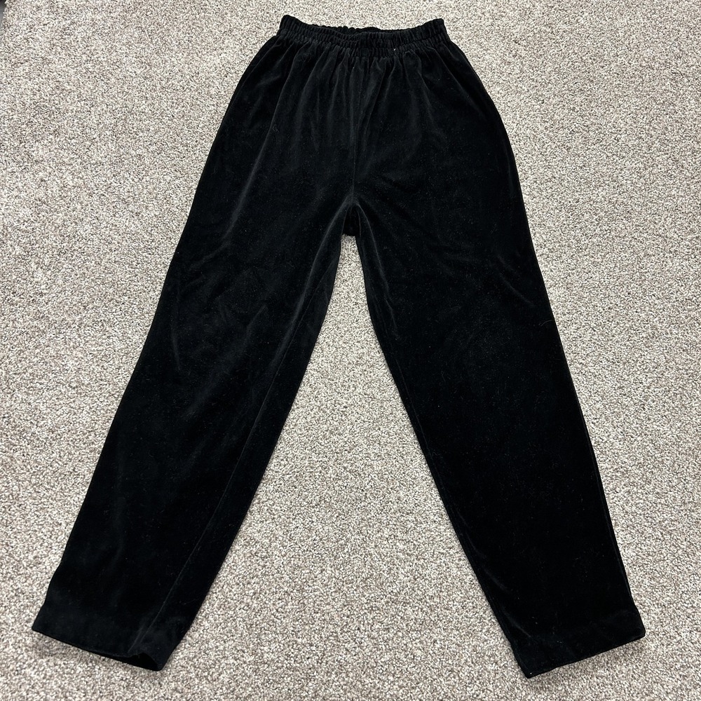 Russ Sweatpants Womens Petites M Black Velour Elastic Waist Straight Leg Relaxed